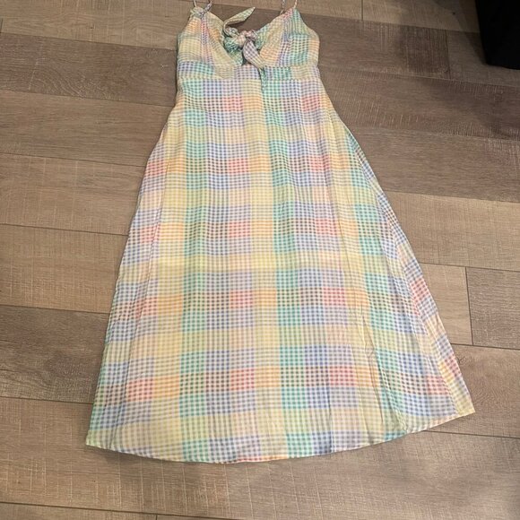 Emily Wonder Multicolor Gingham Sleeveless Midi Dress Adjustable Tie Front small - Picture 1 of 11